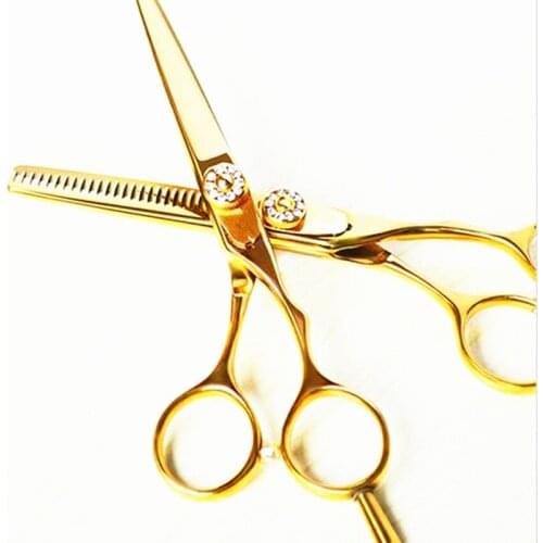Professional Japan 440c 5.5 & 6 inch gold hair cutting scissors haircut thinning barber haircutting shears Hairdresser scissors