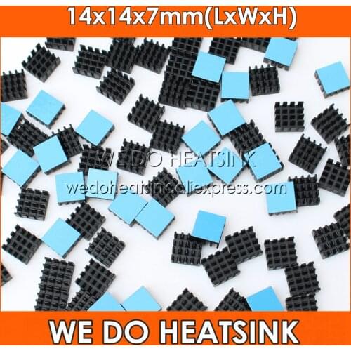 Wholesale 14x14x7mm Black Anodized Aluminum Heatsink Radiator Cooler With Thermally Conductive Double Sided Adhesive Tape Pad