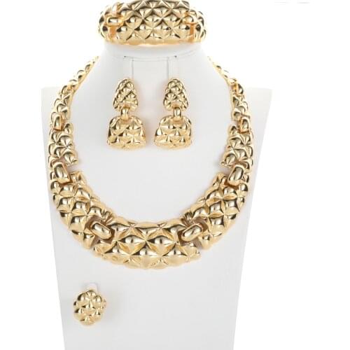 Hot Sale High-Quality Gold-Plated New Fashion Italy Brazil Dubai Gold High-End Jewelry Set Iadies Wedding Dating Necklace Bracel