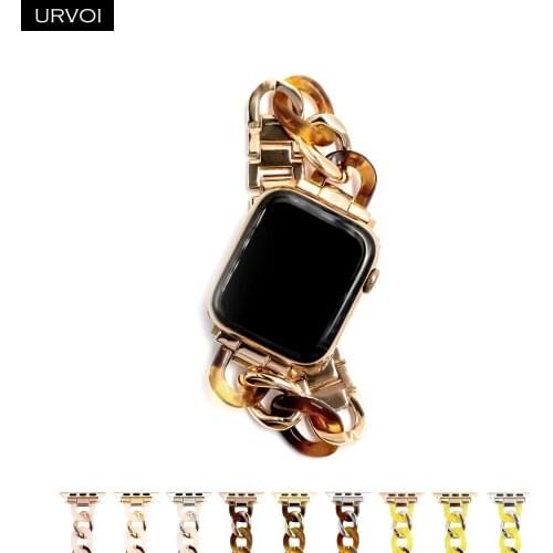 URVOI Cow boy chain band for Apple Watch 6 SE 5 4 3 2 1 stainless steel resin strap for iwatch belt link bracelet modern style