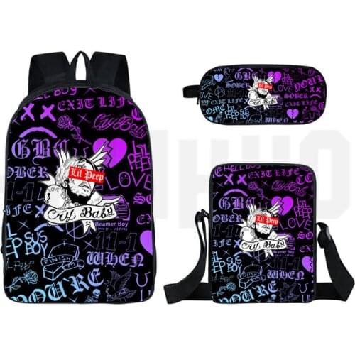 Sac A Dos 3 PCS /set Lil Peep Backpack Hip Hop 3D Popular Lover Bookbag Mochia 16 Inch Backpack School Bags for Teenage Girls