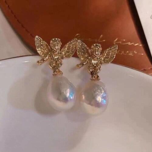 S925 Silver Angel Pearl Earrings Settings For 8-11mm Pearl Beads