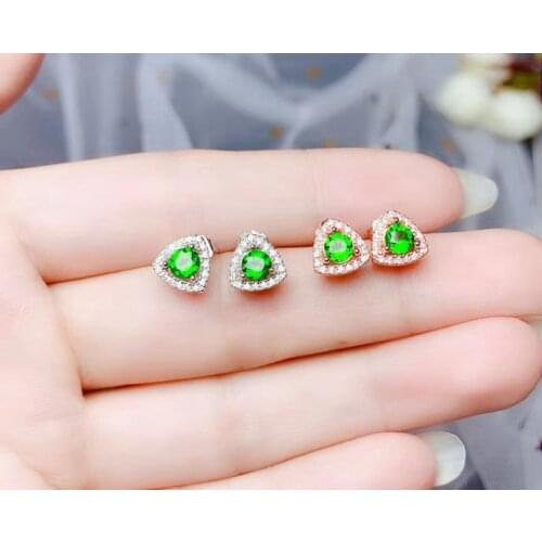 Fresh green diopside gemstone earrings girl silver fine jewelry natural gem good color triangle shape party birthday party gift