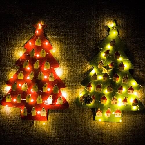 Illuminated Felt Christmas Calendar Pendant Creative Glowing Chrismas Tree with Light for Christmas Decoration Party Deco Favor