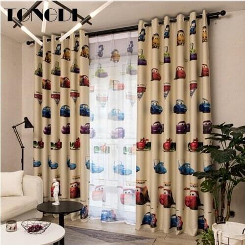 TONGDI Children Blackout Curtains Kawaii Lovely Cartoon Car Printing Decoration For French Window Home Parlou Bedroom LivingRoom
