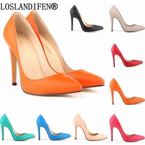 Women pumps leather high heels PU women shoes Pointed Toe 11CM Thin Heels valentine designer shoes women luxury