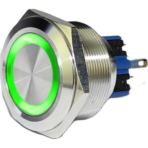 25mm Green Ring LED Metal 6 Pins Reset Push Button Anti Vandal Electric Switch Waterproof 6V,12V,24V,110V,230V