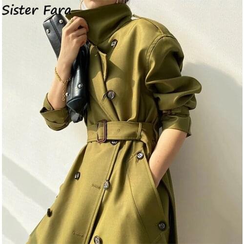 Sister Fara Spring Autumn Turn-down Collar Windbreaker Womens Elegant Slim With Belt Trench Coat Female Long Trench Jacket Coat