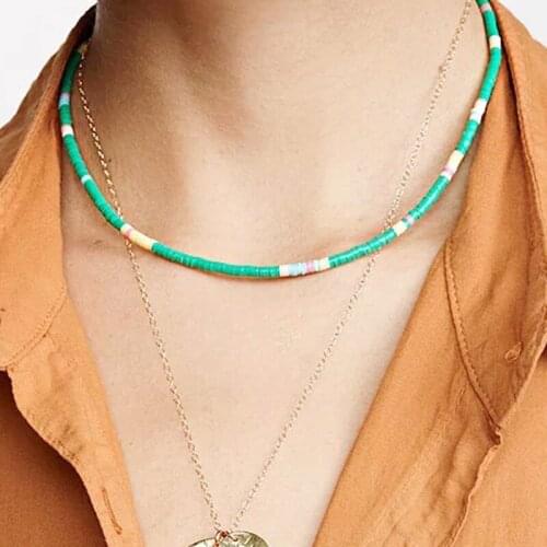 Women fashion green long necklace boho trendy clothes jewelry creative stitching design silicone necklace 2020 new style