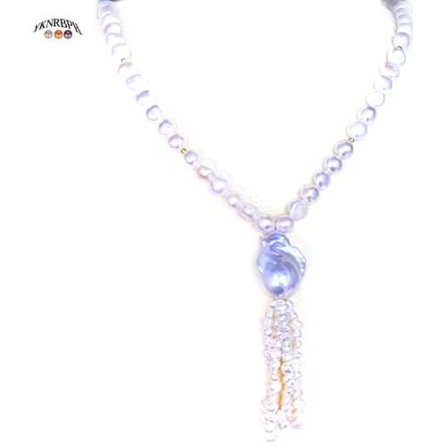 YKNRBPH Womens Baroque Pearl Necklace Bride Weddings Gift Fine Jewelry Pearl Sweater Chains 8-9mm