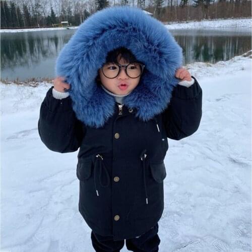 Faux Fur Hooded Baby Boys Snow Jacket Warm Girl Jacket Winter Outdoor Teenage Kids Parkas Clothes Windproof Children Outerwear
