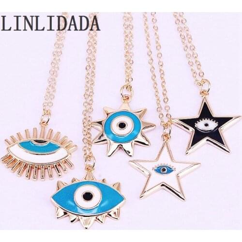 15Pcs Top quality enamel Eye/Star Shape charm pendant Necklace Fashion Jewelry for women