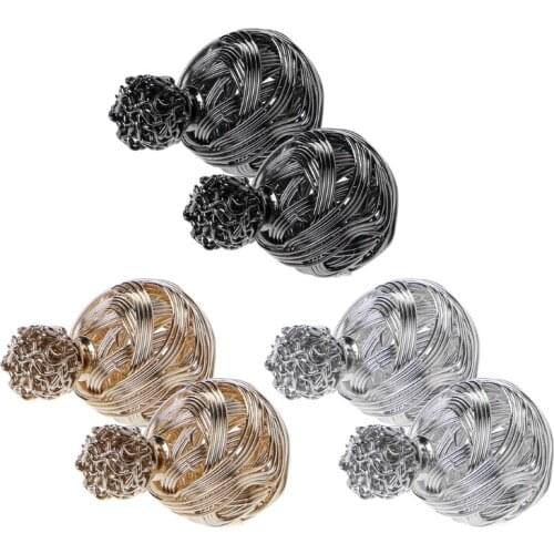 652B 3 Pairs Metal Wire Wrapped Double Sided Ball Earrings Set Fashion Jewelry