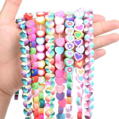 30pcs 10mm Mixed Smiley Heart Flower Fruits Polymer Clay Beads Spacer Round Loose Beads for Jewelry Making DIY Bracelet Beads