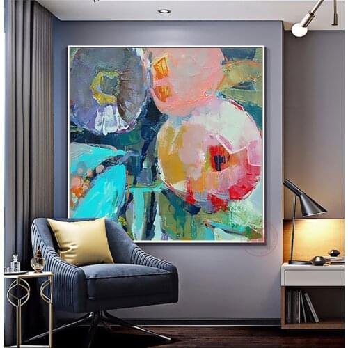 Abstract pink flower wall art canvas painting wall decoration living room paintings decorative picture dining room kitchen decor