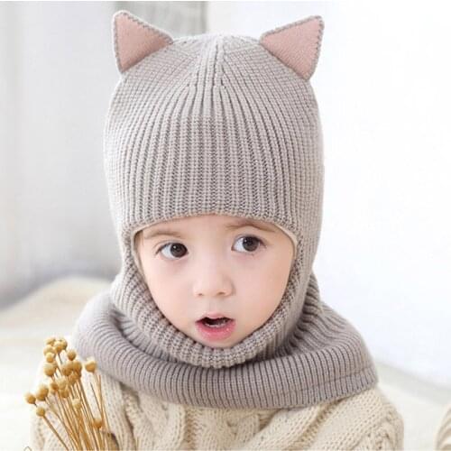 RUHAO Brand Autumn Winter Warm Cute Baby Knit Beanie Sheep Hat Boy Girls Cotton Cartoon Scarf Earflap Knitted Cloaks Woollen Cap