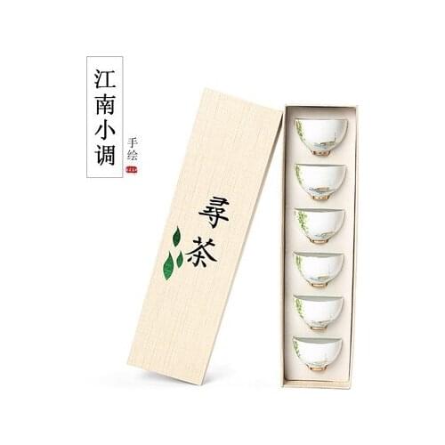 Jiangnan Water Town hand-painted ceramic products Kung Fu tea cups tea lamp Pu'er cup box