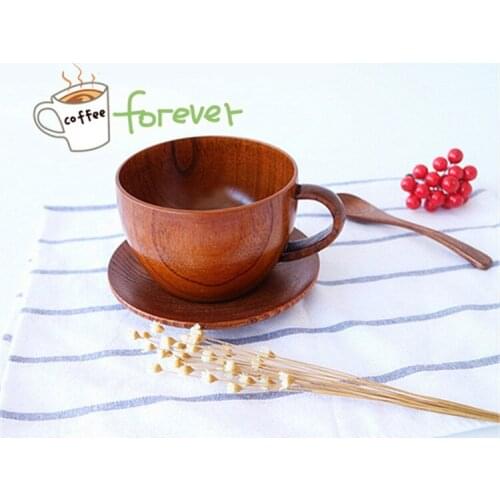 Wooden Cup Big Belly Beer Cup Natural Japanese Hemlock Wooden Coffee Cup With Handgrip Creative Gift For Family