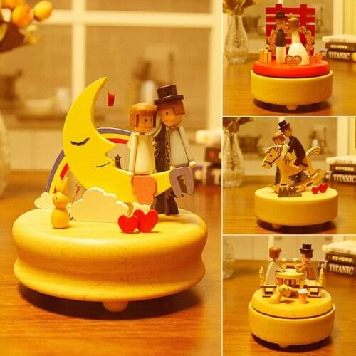 Handmade Valentines Day Wooden Rotating Music Box Wedding for a Girlfriend Couple 2021 New Year Christmas Holiday Birthday Gift