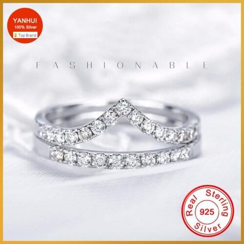 Original 925 Sterling Silver Thin Line Micro Pave Small Diamond Eternity 2Pcs Stacking 925 Silver CZ Ring No Fade Allergy Free