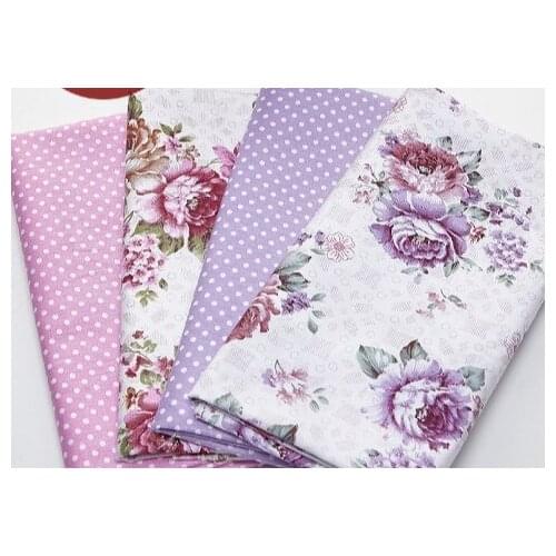 Pretty 50x160cm Purple & Pink Blooming Rose Flowers Printed Cotton Fabric for quilting bedding cloth DIY sewing