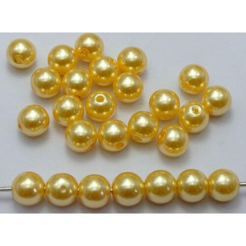 100 Pcs 10mm Plastic Faux Pearl Round Beads Gold Imitation Pearl