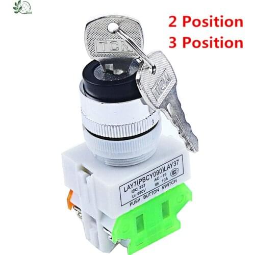 LAY37 AC 380V 10A DPST 2 Position 3 Position Rotary Selector Key Lock Switch 1 N/O 1 N/C