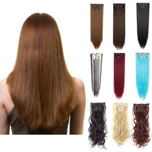 Lelinta 24'' 26'' Clips In Hair Extensions Straight/Wavy Curly Synthetic Hair Extensions High Temperature Fiber Hairpiece