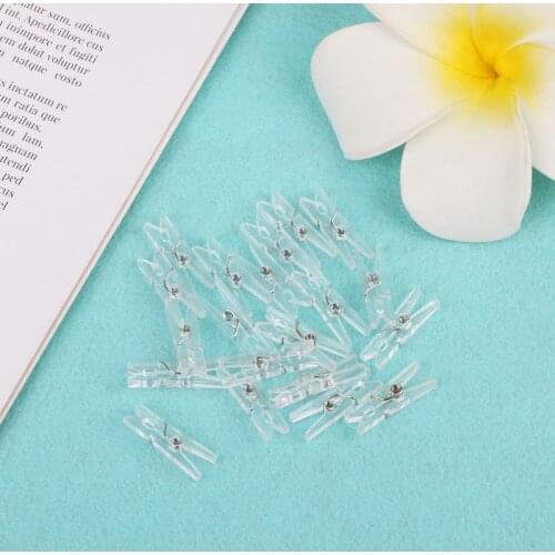 20Pcs 25mm Mini Spring Clear Transparent Clips Clothes Photo Paper Peg Party Home Decoration