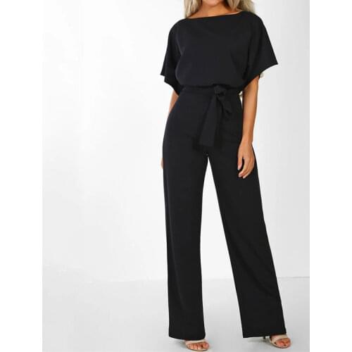Fashing Summer Black Jumpsuit Women Overalls Elegant Long Plus Size Jumpsuits Female Lace Up Rompers Overalls For Women Black