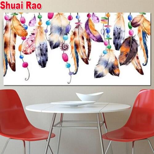Colorful Feather 5d diy Diamond Painting Full drill square round Diamond Embroidery cross stitch Fantasy Abstract Large Size