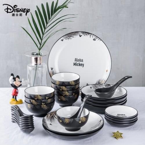 Disney Mickey Ceramic Tableware Set Cartoon Household Ceramic Rice Bowl Plate Gift Box 18-Piece Set