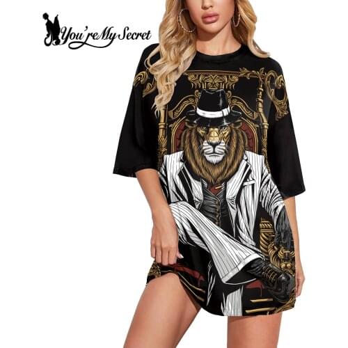 [You're My Secret] 2021 Summer New Fashion Shirt Lion Printed Streetwear Tops Female T-shirt Clothes Classical Tops
