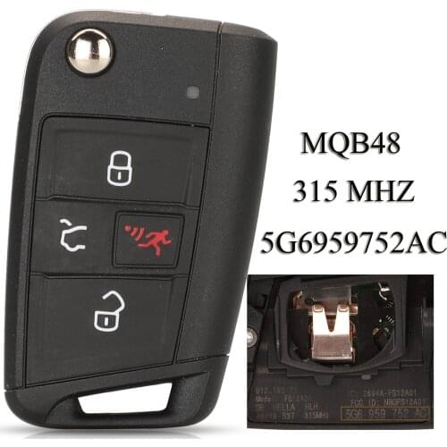 Jingyuqin 4 Buttons Original Flip Smart Remote Car key For Volkswagen VW Golf 7 Fob 315Mhz Fccid:5G6959752AC
