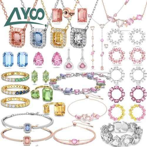 Fashion Jewelry 2021 SWA Charm Simple Smart Square Crystal Pendant Necklace Beating Heart Clavicle Chain Necklace Romantic Gift