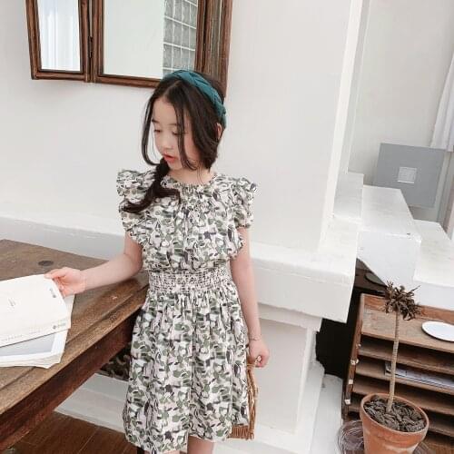 Pre-sale 4.12 kids summer fashion clothes baby girls 2pcs set cotton Girls green leaf cherry pattern printing set