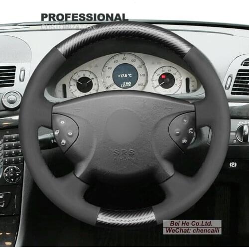 DIY Hand Stitching PU Carbon Fiber Black Leather Car Steering Wheel Cover for Benz E-Class W211 G-Class W463
