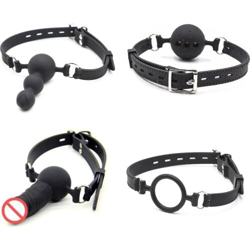 Silicone Mouth Gag Oral Sex Bondage Mouth Ball Plug Dildo Gag Adult Restraint BDSM Sex Toys Drop Shipping