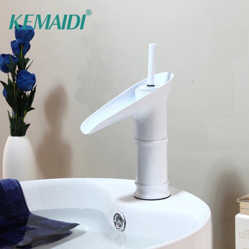 KEMAIDI Bathroom Faucet Waterfall Wash Basin Sink Tap Water Mixer Faucet White Painting Wine Glass Design