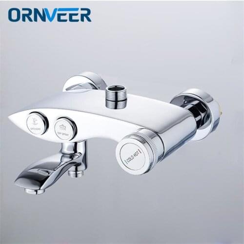 Hot And Cold Mixer Shower Faucet In Bathroom Copper Material Pushbutton Three Modes Shower Faucet