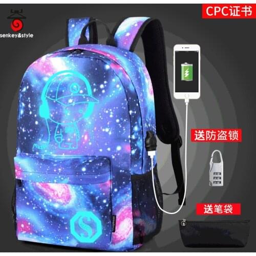Luminous Backpack Fashion Music Boy Starry Sky Student School Bag Teenager Girls Travel Shoulder Bags with USB Anti Theft Lock