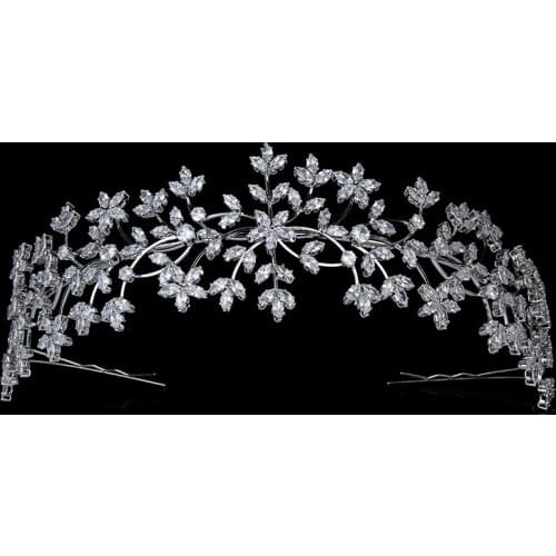 Tiaras and Crown HADIYANA Elegant Simple Flower Shape Design Women Wedding Jewelry Crown Cubic Zirconia BC5686 Corona Princesa