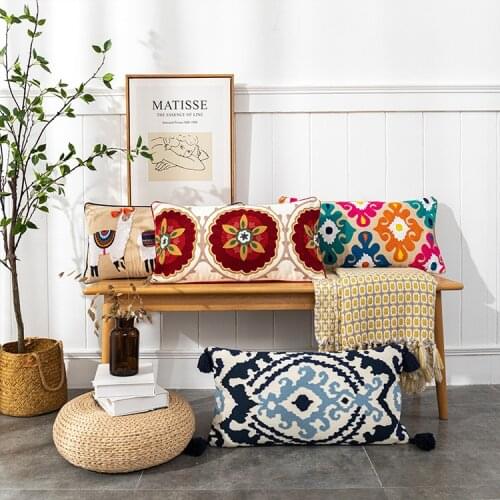 Retro Boho Style Funda Cojin 45x45/30x50/35x45/30x60 Cotton Tufted Pillowcase Embroidered Nordic Moroccan Sofa Cushion Cover
