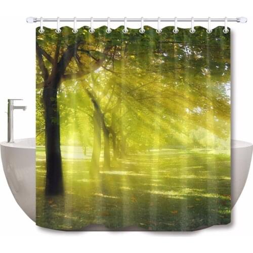 Sunlight Forest Grassland Shower Curtains Bathroom Nature Landscape Waterproof Eco-Friendly Polyester Fabric for Bathtub Decor