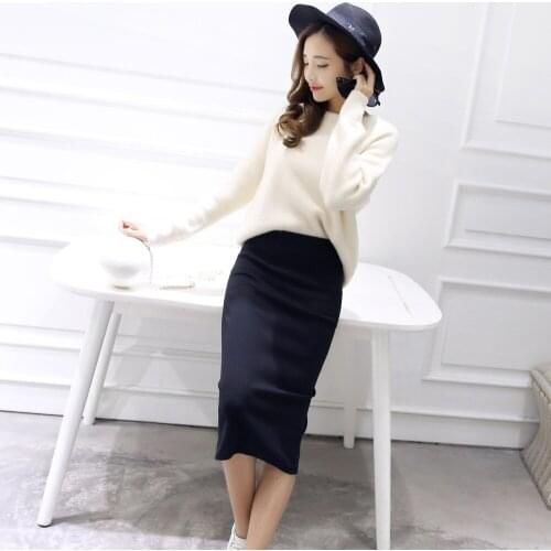 Women Female Knit Skirt 2021 Spring Summer Bodycon Skirt Women Stretchable Split Skirt Mid Calf Slim Pencil Skirts