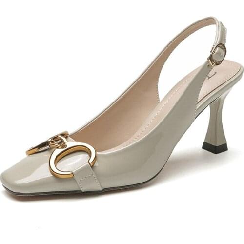 2021 Square Toe Stiletto High Heels Slingback High Heel Wedding Shoes Metal Women Fashion All Match Personality Trend