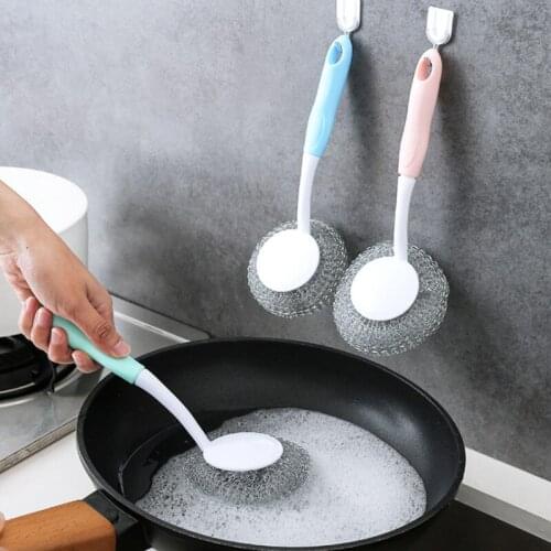 1 PC Durable Cleaning Brush with Handle Wire Brush Cleaning Ball Scourer for Dish Bowl Washing Kitchen Gadget