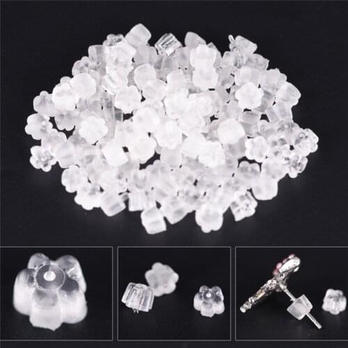 100pcs Soft Clear Earring Hook Flower Safety Stopper Earnut Silicone Rubber Back Clear
