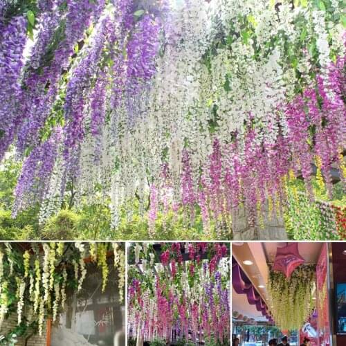 110cm Artificial Flower String Hanging Plant Silk Wisteria Fake Wedding wall Garden valentines day Decoration Wisteria flowers