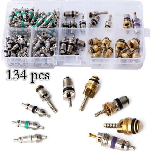 134Pcs R134A Automotive Air Conditioning A/C Core Valves Assortment Auto Car Air Conditioning Assortment Remover Kit